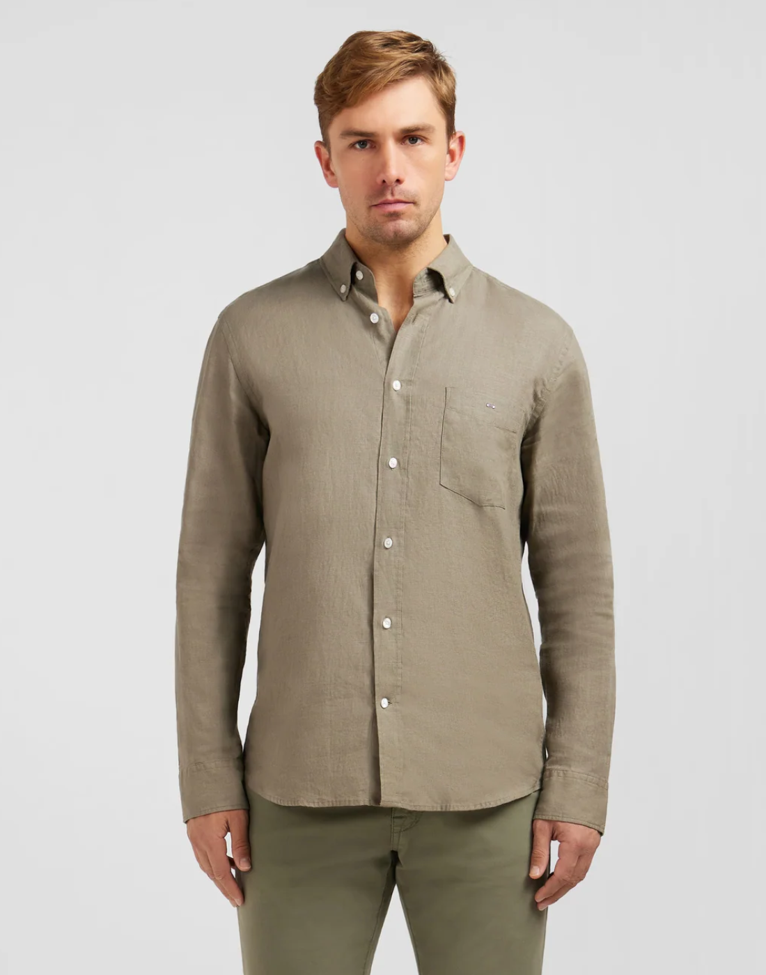 Plain Linen Shirt in Khaki