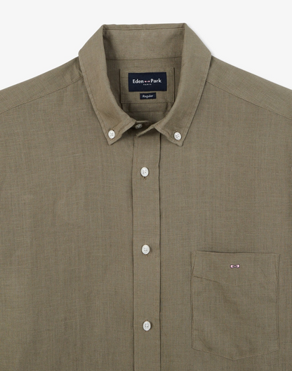 Plain Linen Shirt in Khaki