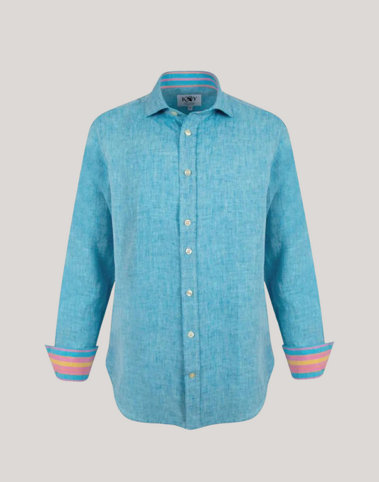 Kikoy Linen Shirt in Turquoise