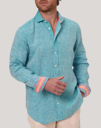 Kikoy Linen Shirt in Turquoise